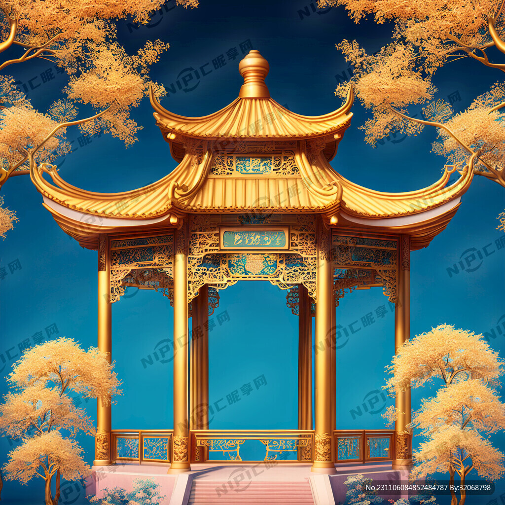亭子 树林 金色
