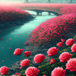红色粉色玫瑰花海 一望无际 像桥一样漂流 梦幻  震撼