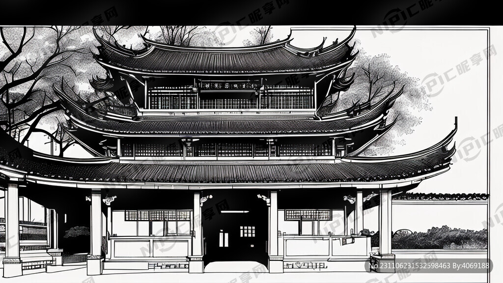 扬州文昌阁线条图