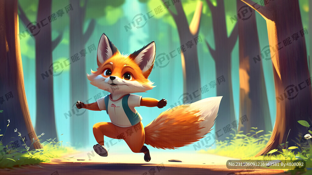 小狐狸 在森林中奔跑 运动装