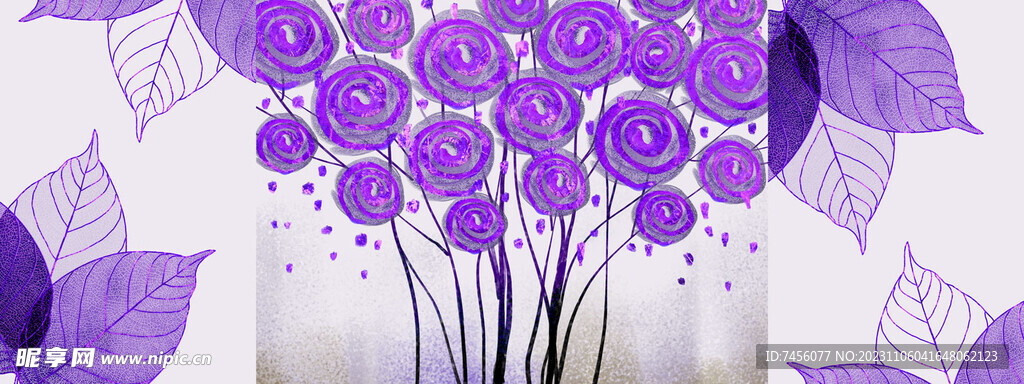 紫色树叶三联挂画装饰画