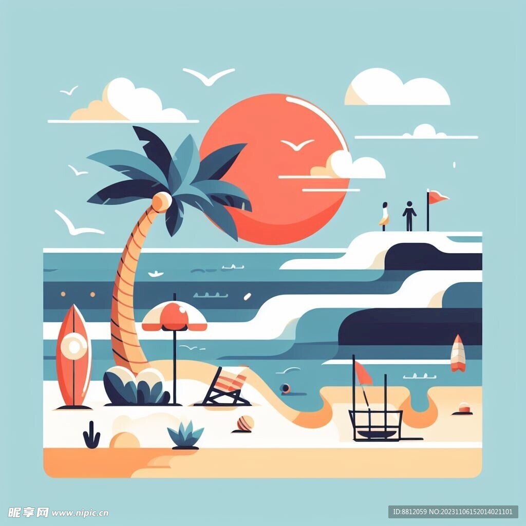 创意沙滩插画