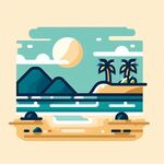 沙滩海浪扁平插画