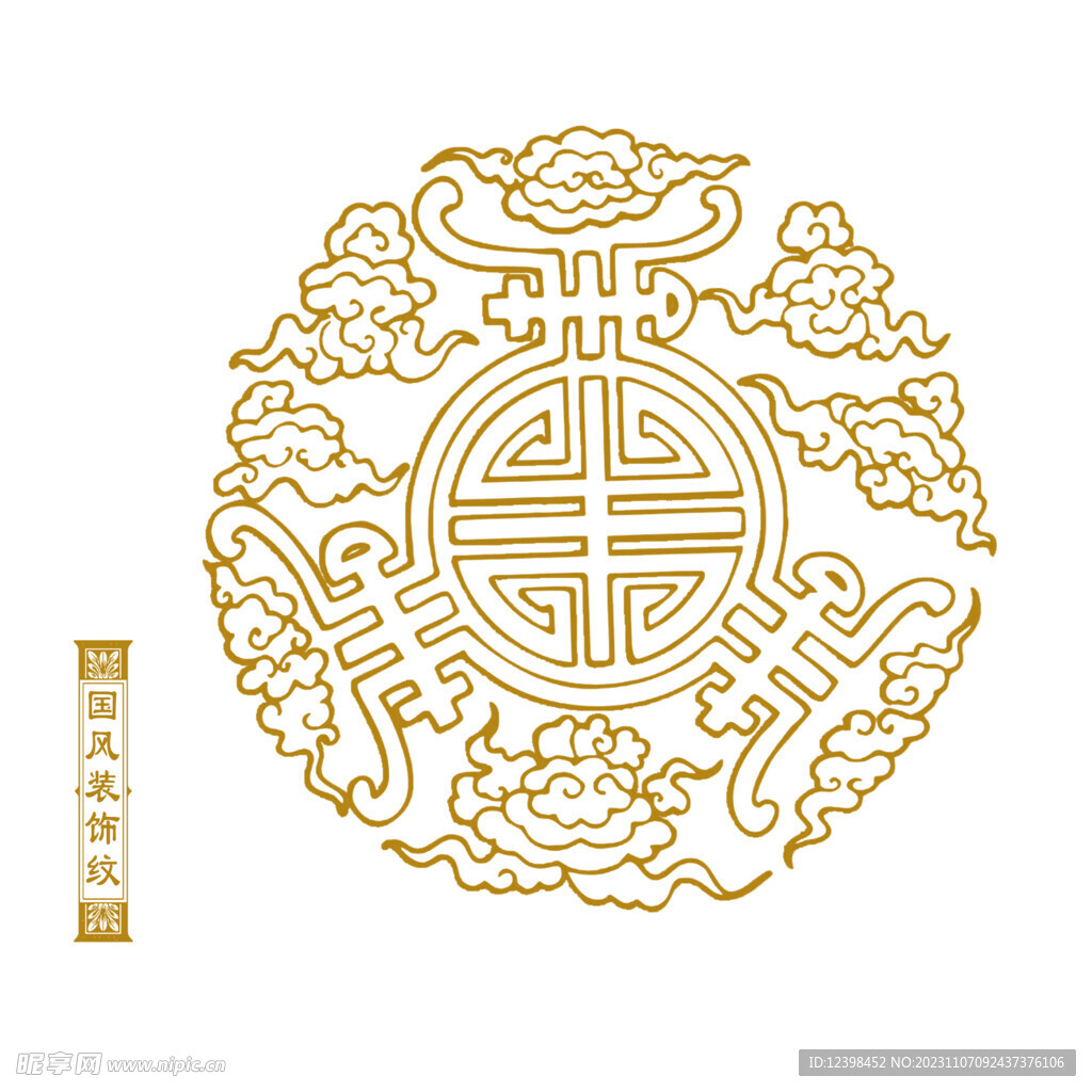 中式传统花草纹样素描线稿图案