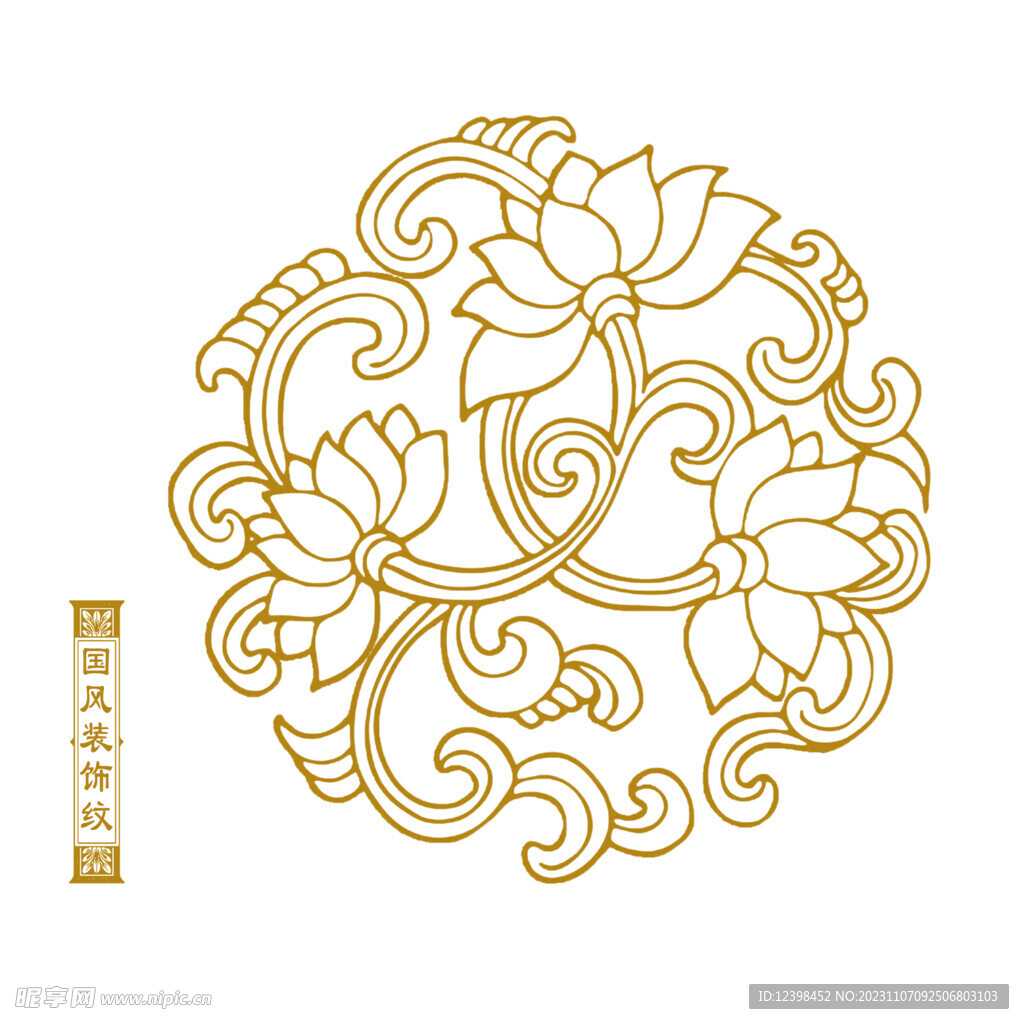 中式传统花草纹样素描线稿图案
