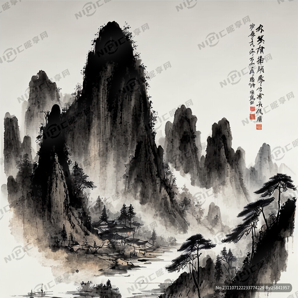 山谷 中国风 中国画 山水