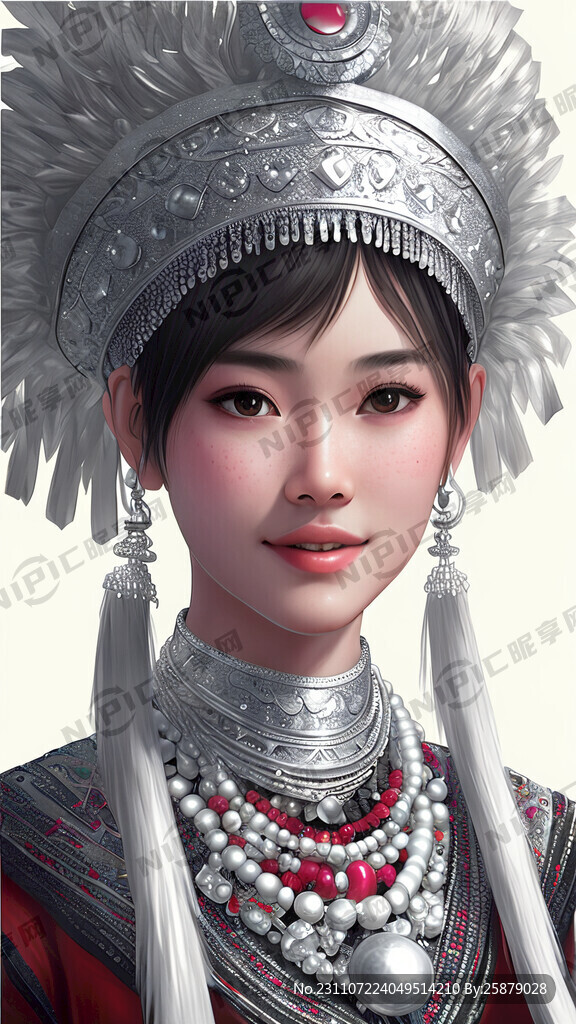 侗族美少女可爱脸蛋 全身银饰