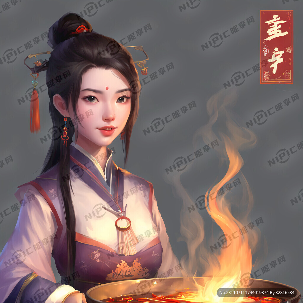 女生端着火锅