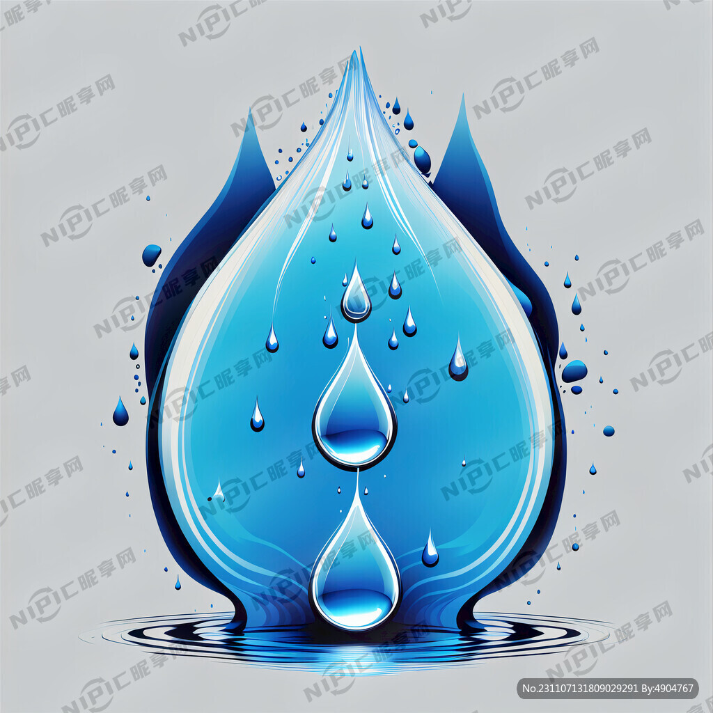矢量泉水 水滴 蓝色渐变