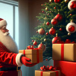 圣诞老人在派送礼物，圣诞树，高清电影效果，
