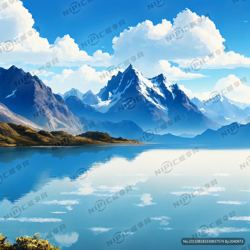 蓝天白云山水背景图