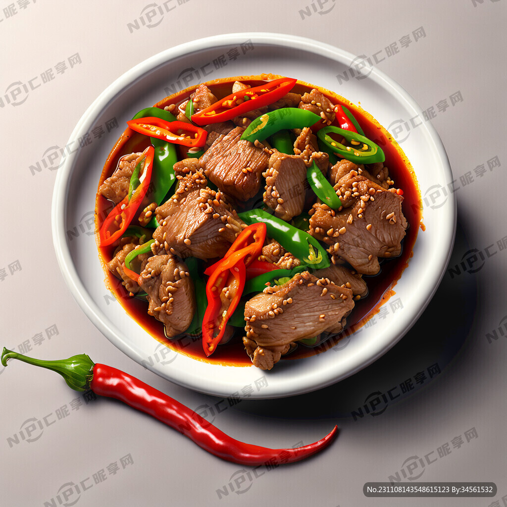 辣椒炒肉 45度角俯视图
