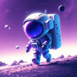 可爱宇航员在太空行走  紫蓝色深邃太空  科幻宇宙飞船  背景是蓝色星球  高清渲染多细节