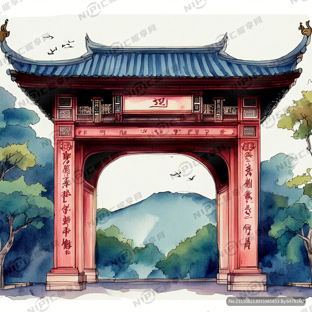 澳门大三巴牌坊 卡通画 创意