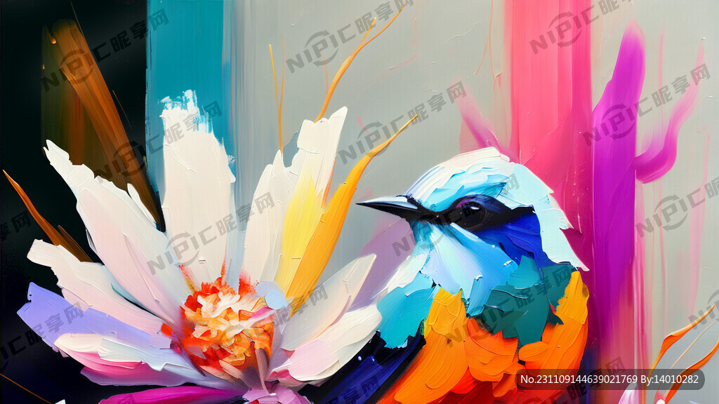 抽象 油画 艺术 花鸟 素雅
