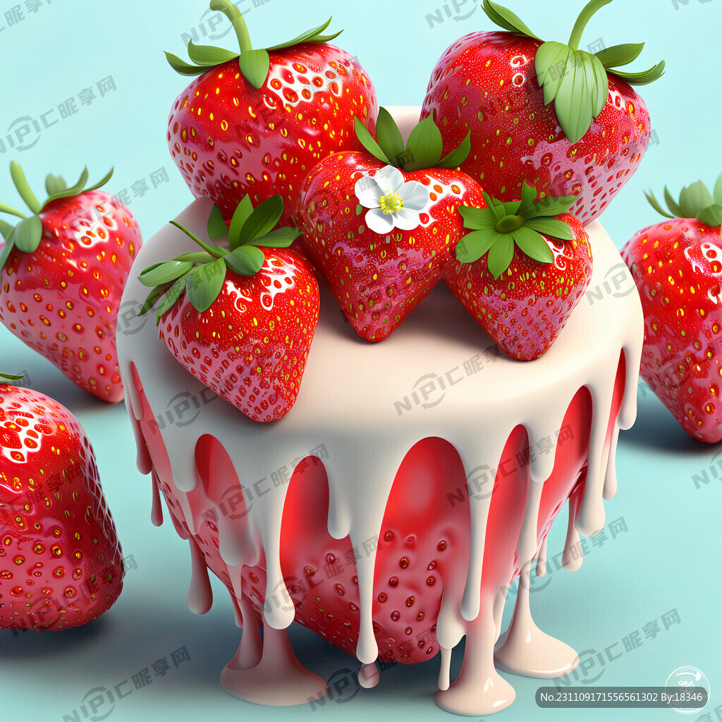 草莓3D插画 要立体感非常强烈