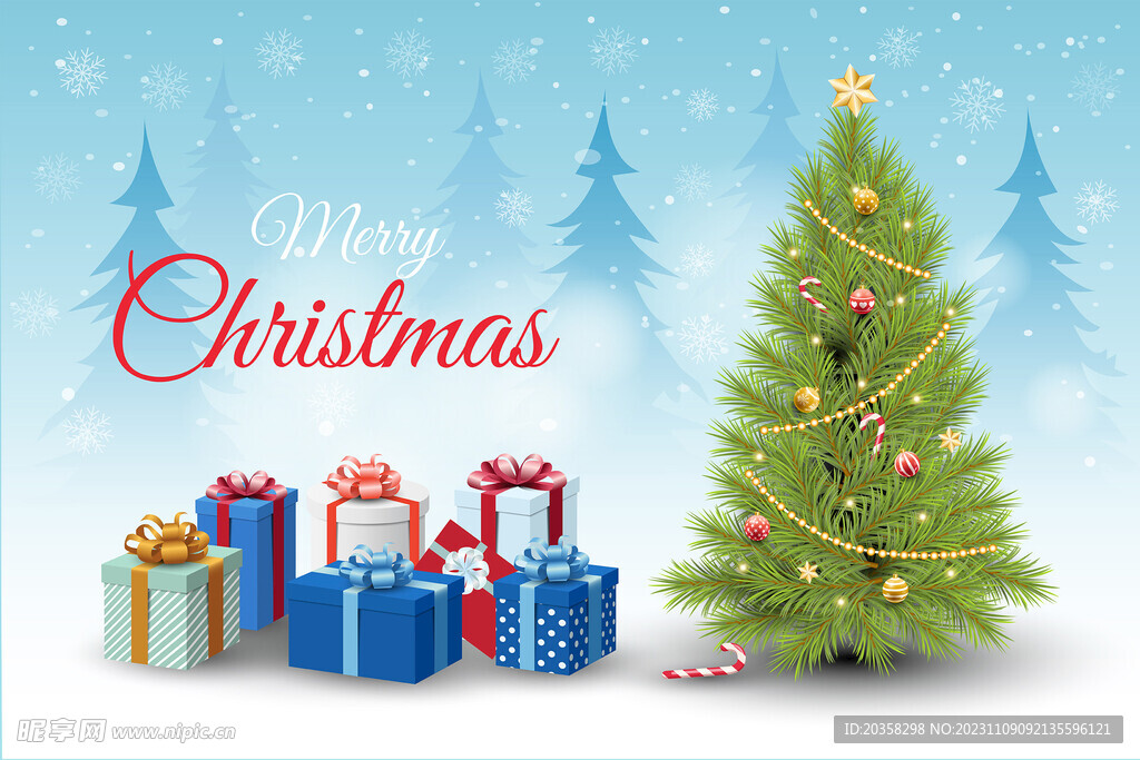 冬季礼物和装饰圣诞树