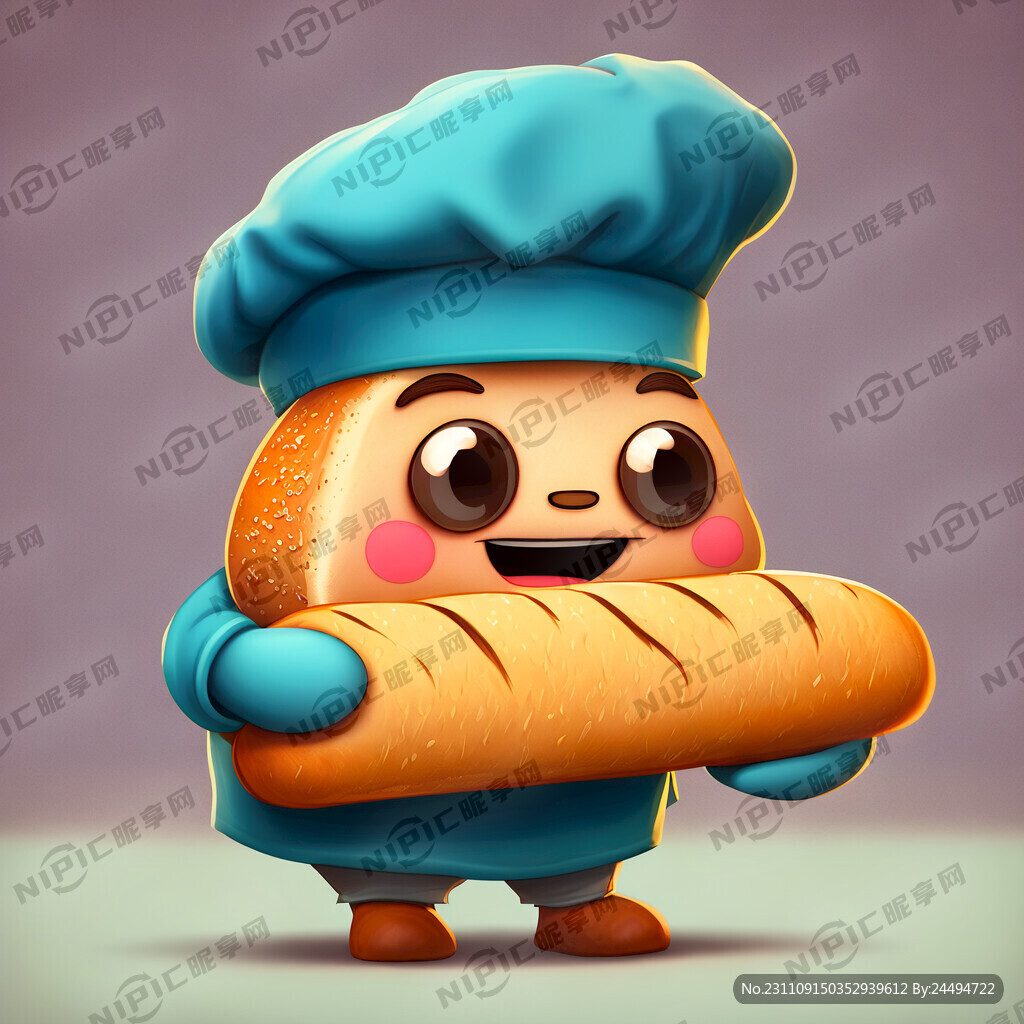 抱着面包的卡哇伊卡通 厚油漆感