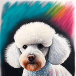 宠物可爱白色贵宾犬的毛上用蜡笔画出炫彩