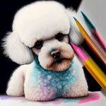 宠物可爱贵宾犬白色毛上用蜡笔画上颜色