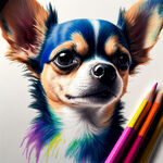 吉娃娃宠物，用蜡笔在吉娃娃的毛上画七彩的颜色