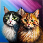 2只猫用蜡笔画在毛上的彩色照片
