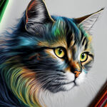 猫用蜡笔画在毛上的彩色照片
