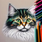 猫用蜡笔画在毛上的彩色照片