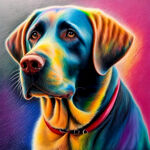 宠物拉布拉多，用彩色的蜡笔画在拉布拉多的整个狗毛上的颜色效果