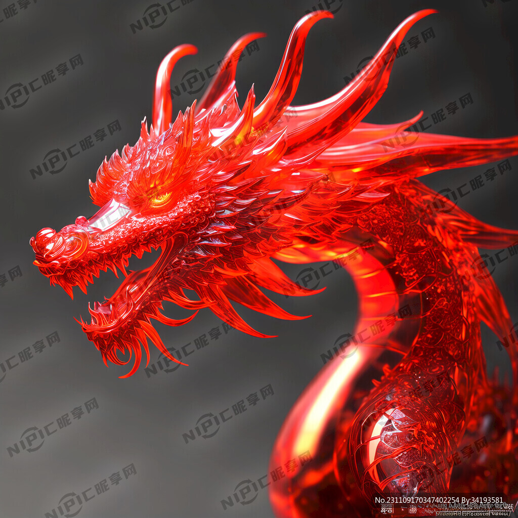 龙 透明晶体 红色的灯光