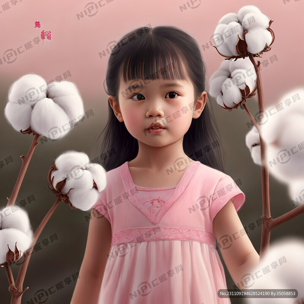 棉花和小女孩 桃粉色 小清新
