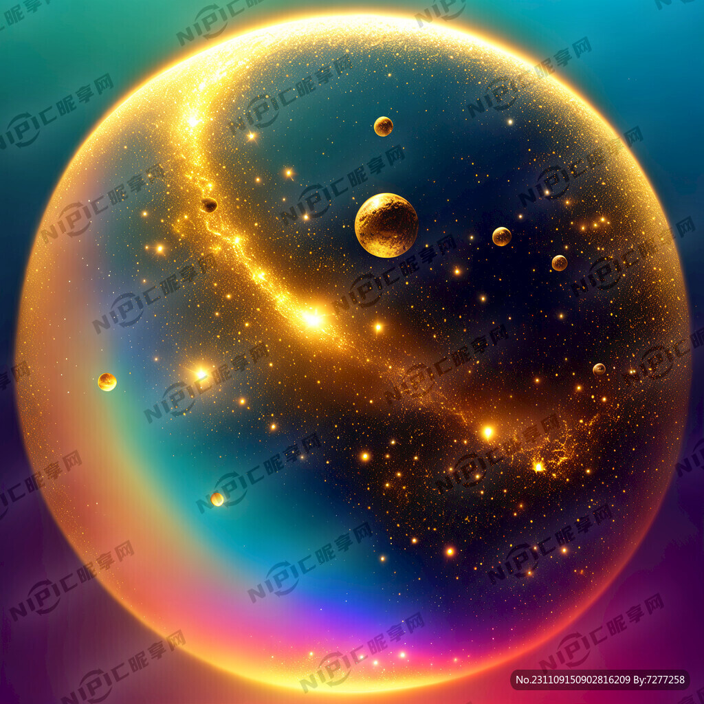 星系 彩色背景 金色发光 亮点
