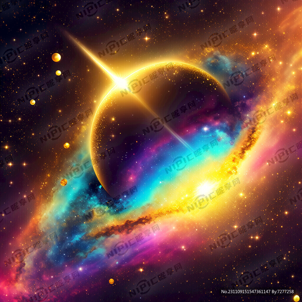 星系 彩色背景 金色发光 亮点