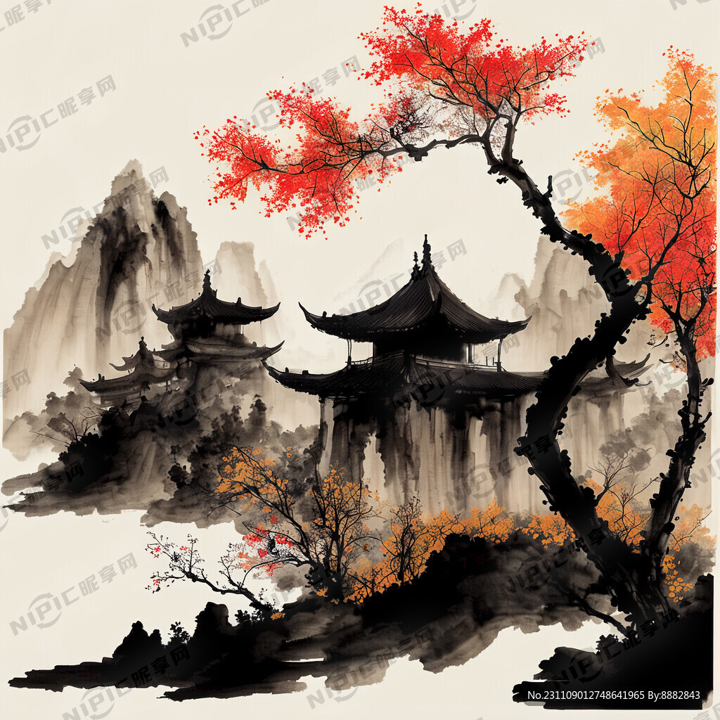 秋景水墨画