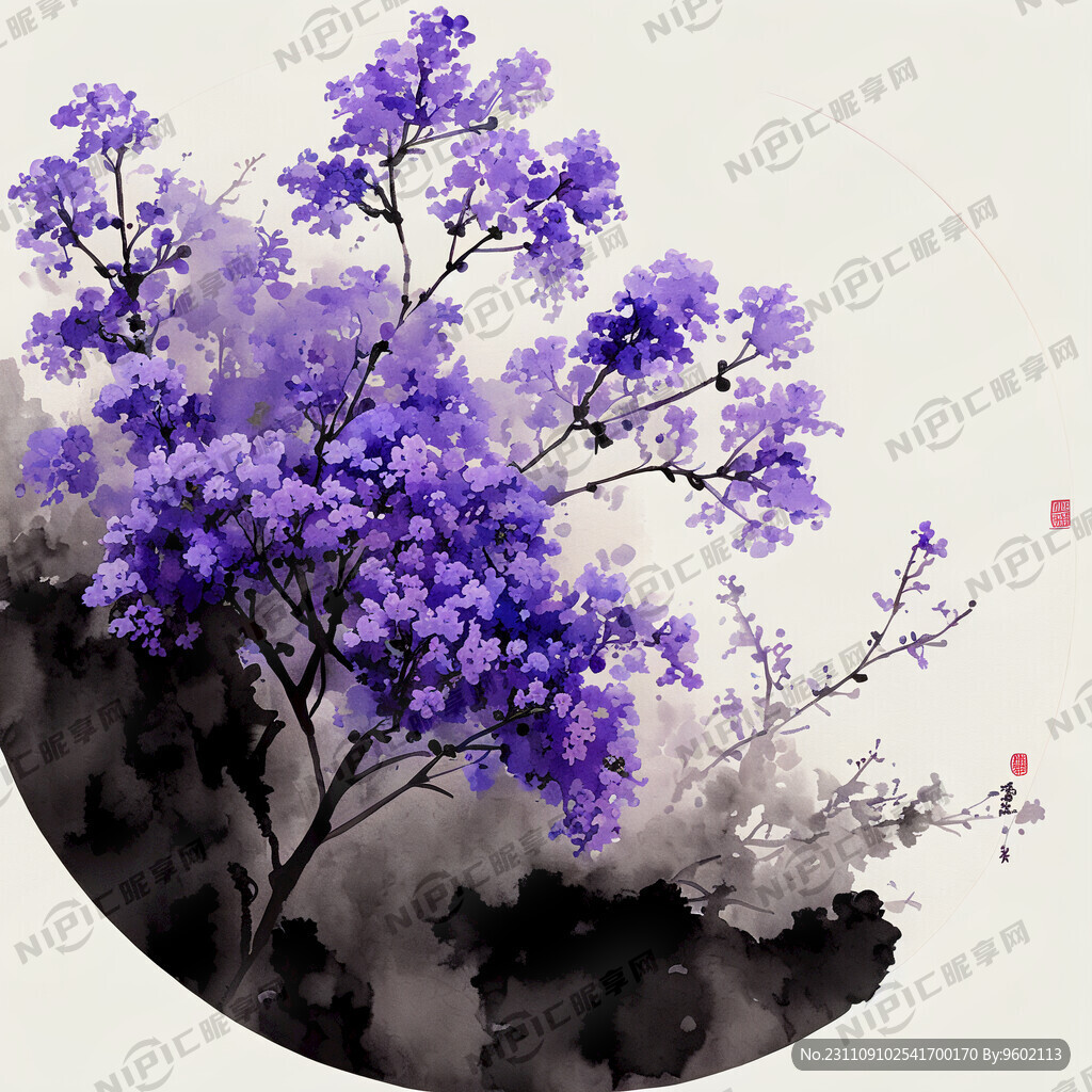 紫薇花 插画 中国风 彩绘