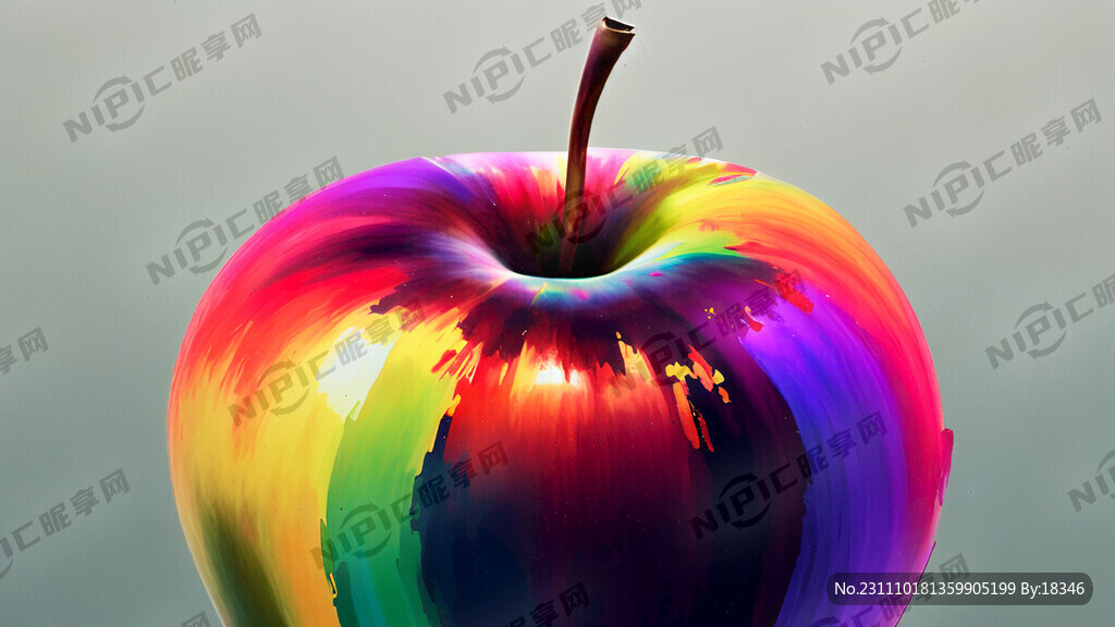 一颗小苹果里飘出五颜六色的笔触