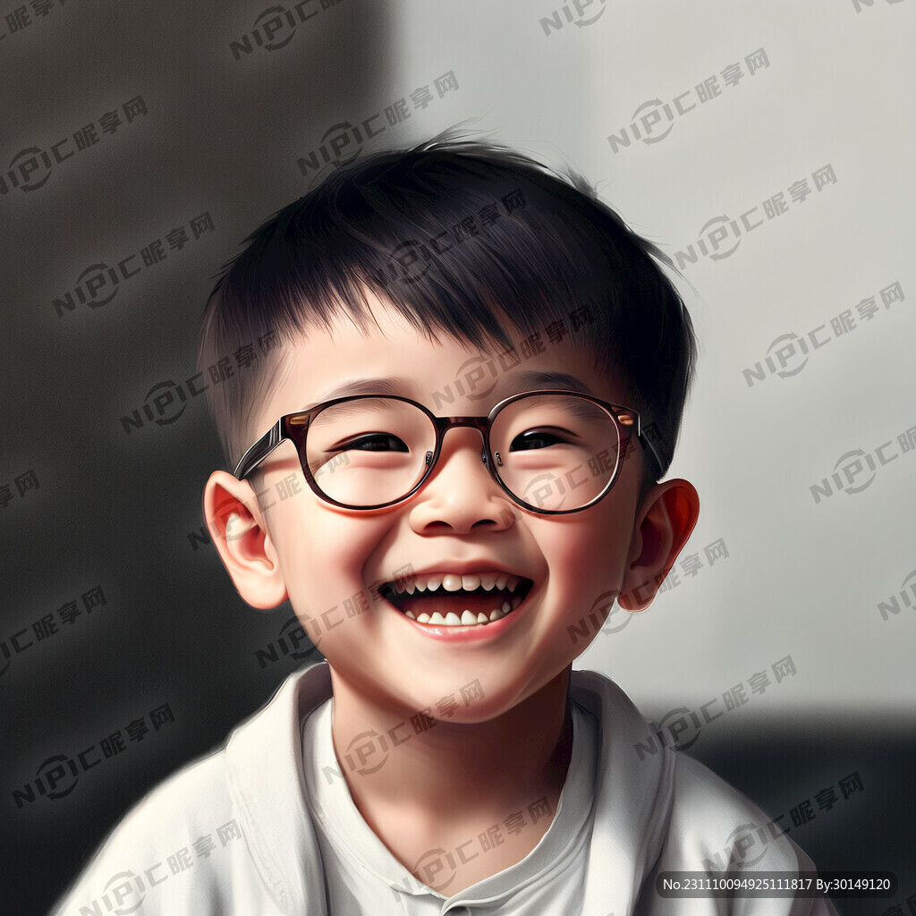 小男孩 戴眼镜 短发 笑