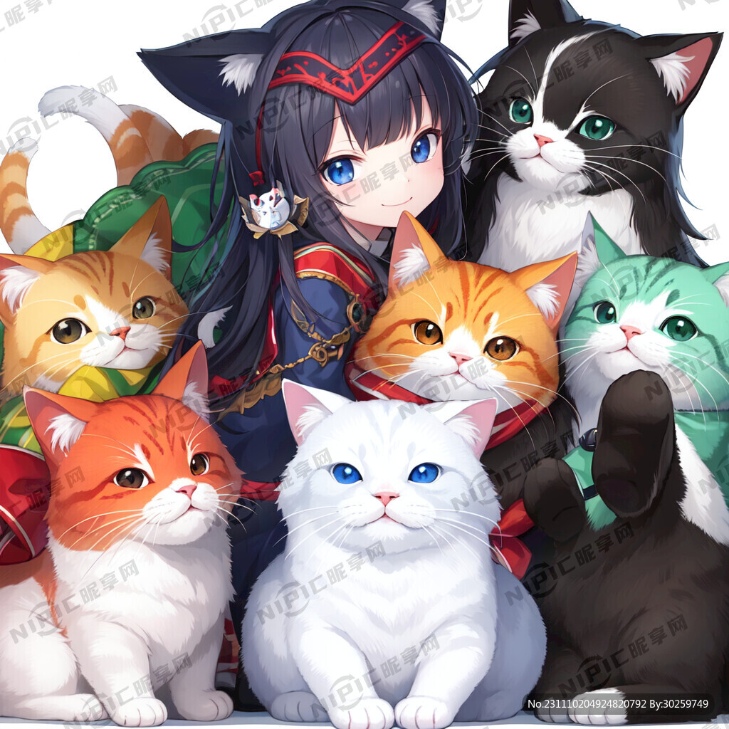 白底背景 可爱卡通猫咪