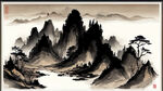 山谷，中国风，中国画，山水，水墨风格，写意，意境，高雅，高清，仙风道骨。