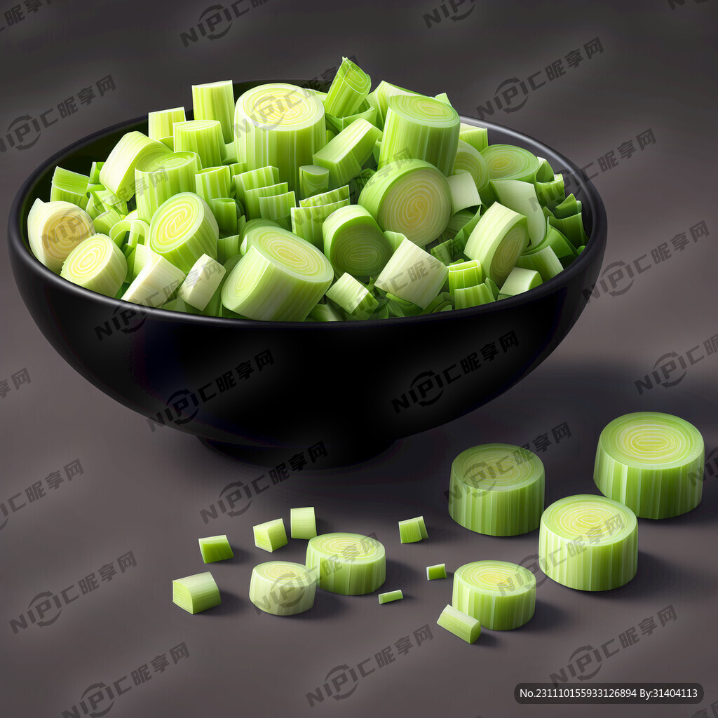 一小碗切碎的韭菜 黑色的小碗