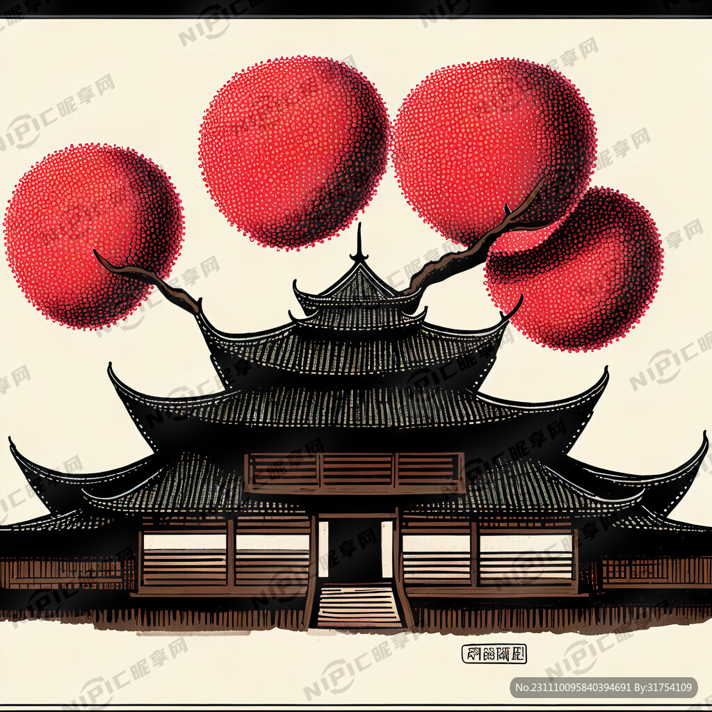 荔枝树简笔画 侗楼 侗族元素
