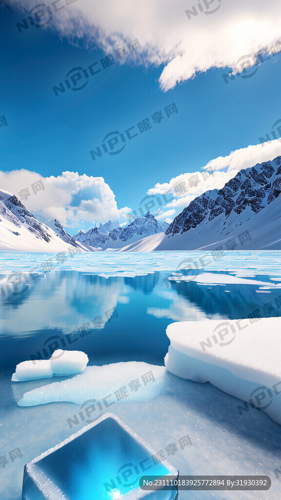 白茫茫的雪山 蓝色的湖水