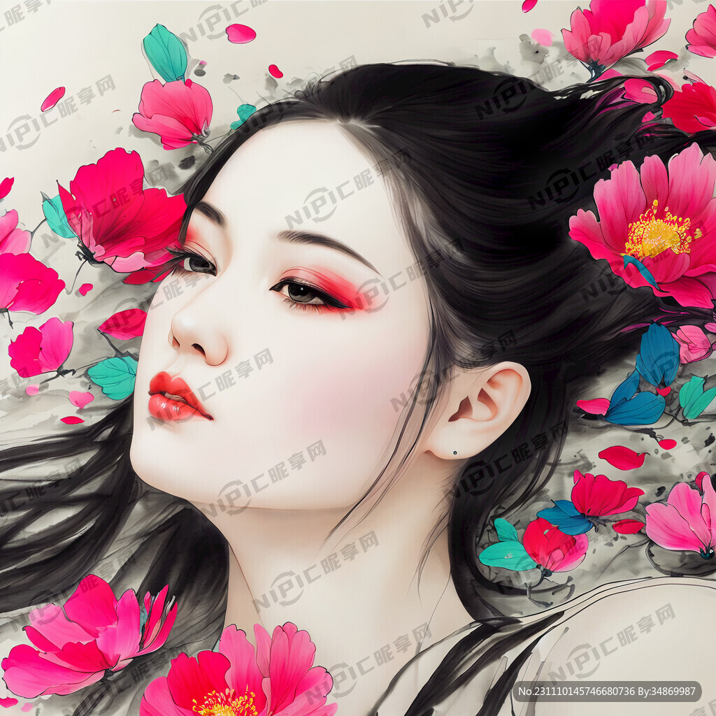 超高清 细节刻画 躺花瓣里女孩