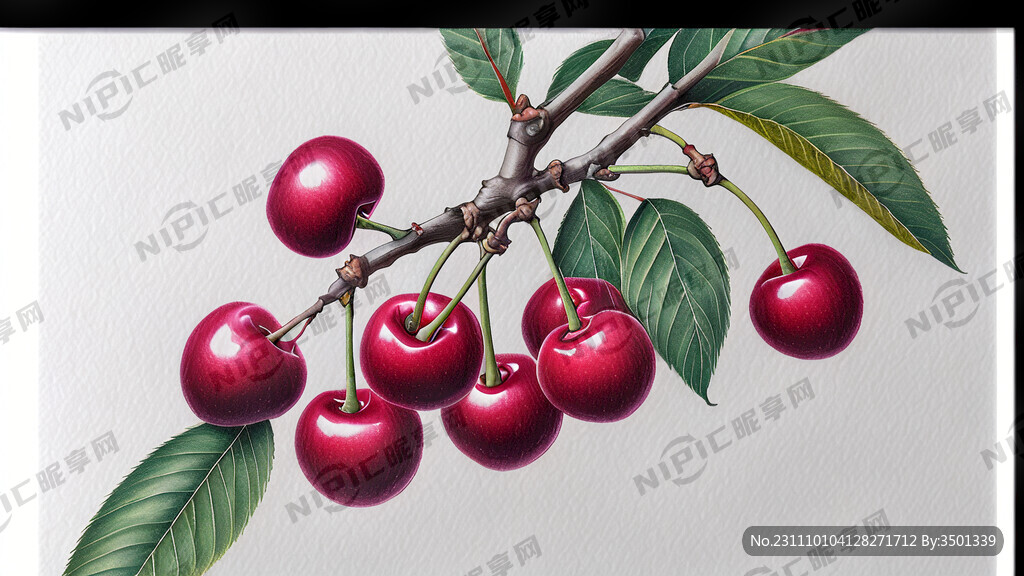 水彩铅笔画 清新淡雅 樱桃果实