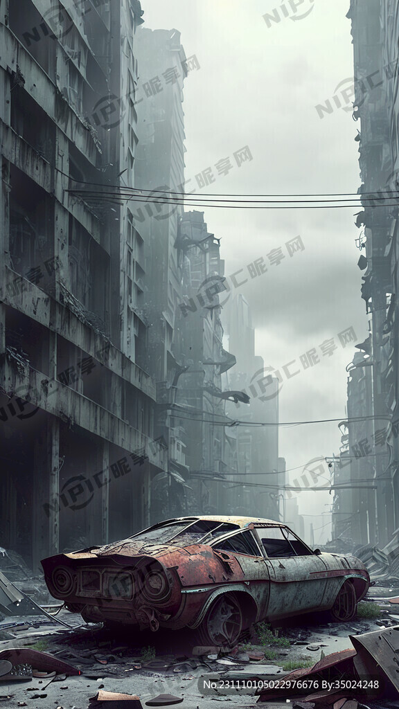 城市废墟 破旧汽车 赛博朋克