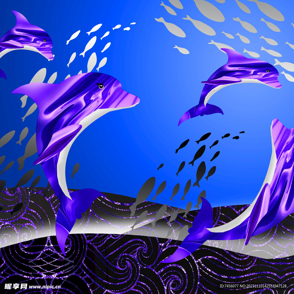 唯美海豚游鱼艺术挂画装饰画