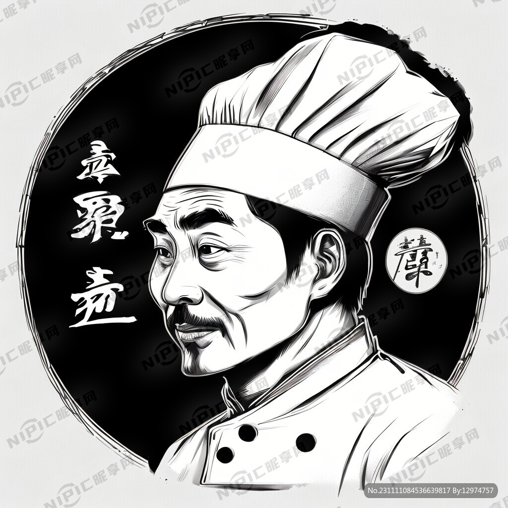 厨师头像黑白线稿