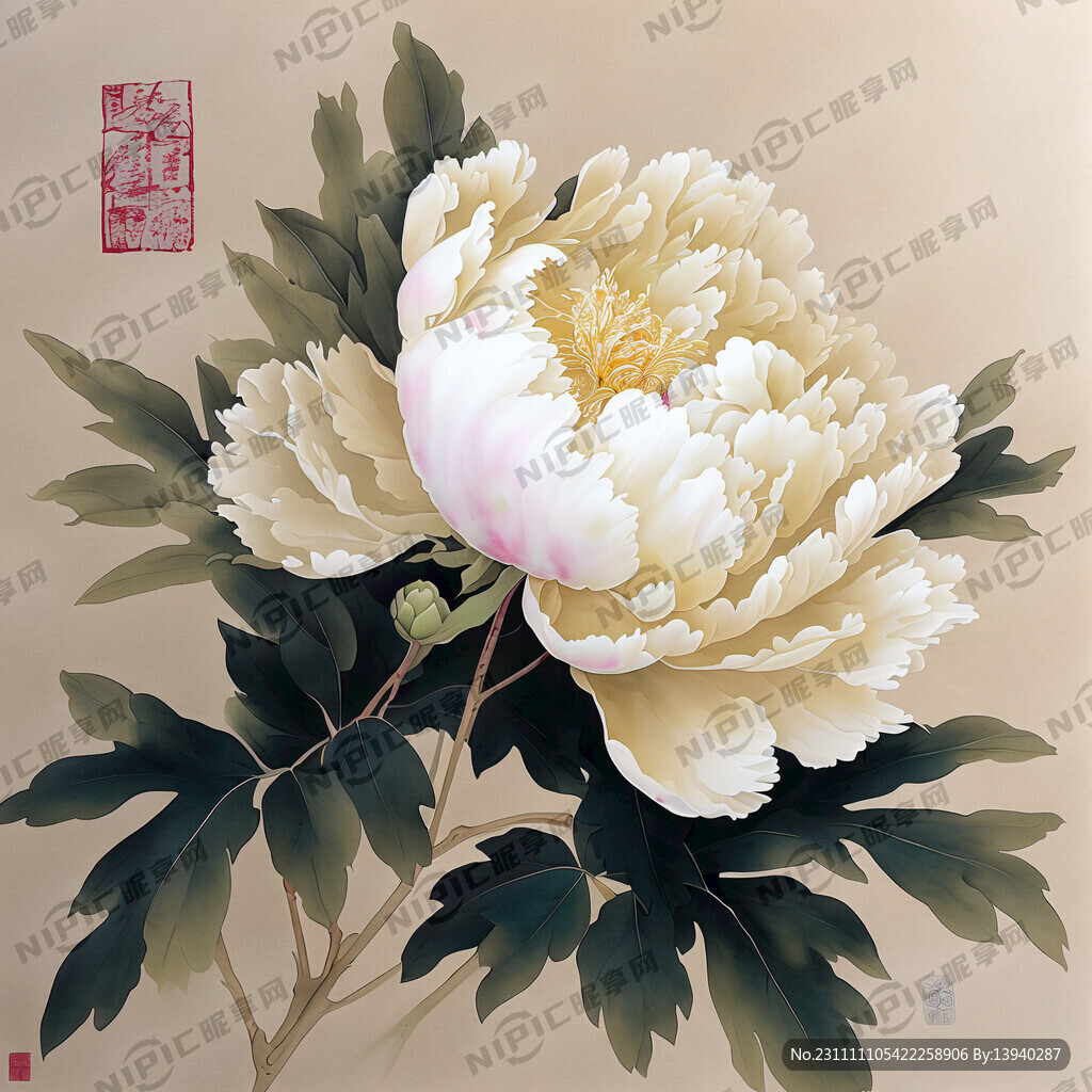 白牡丹 国画风 典雅 清新