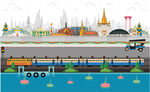 泰国曼谷地标宫殿建筑旅游插画