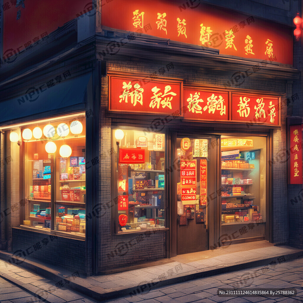 店铺门头 夜市街道 门头墙壁